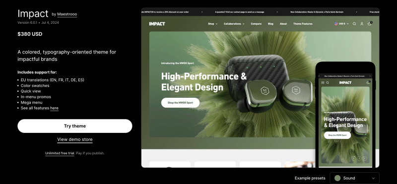 shopify theme named Impact